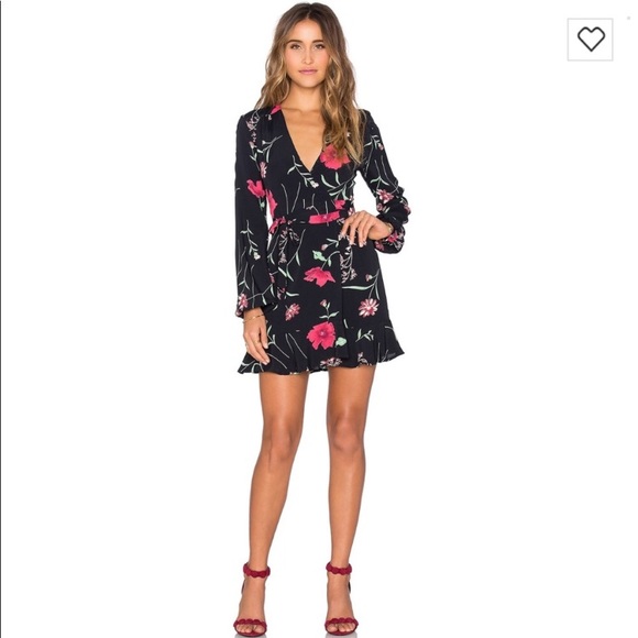 Privacy please black with red florals wrap dress - Picture 2 of 8